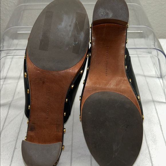 Veronica Beard Giles Block Heel Mule Clogs, Black,Size 8M Bohemian leather Heel - Picture 10 of 12